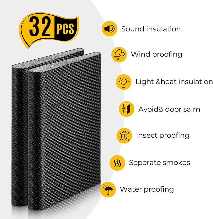 Zonon 32 Pieces Door Corner Seal Weatherstripping Exterior Door Frame Seal Draft Stopper Adhesive Corner Pads for Weather Stripping and Draft Protection (Black)