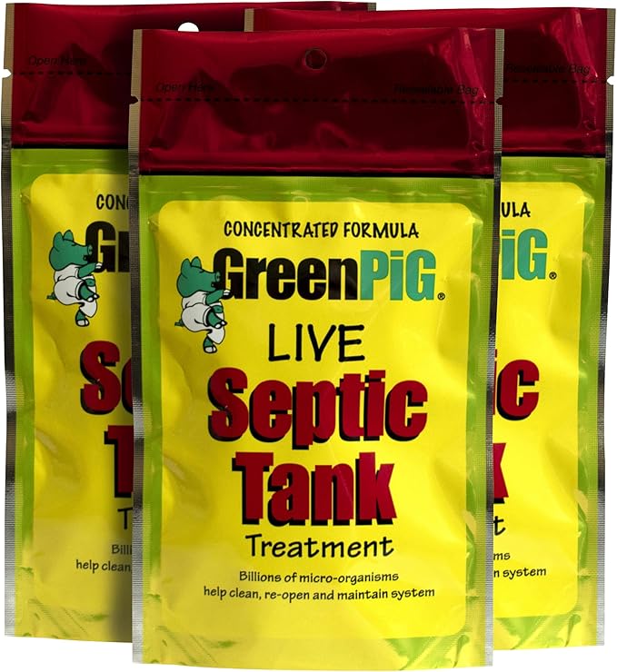GREEN PIG Septic Tank Treatment - 12 Pods, Septic Safe Clog Remover, Prevents Expensive Septic Tank and Drain Field Failures, 3-Year Supply