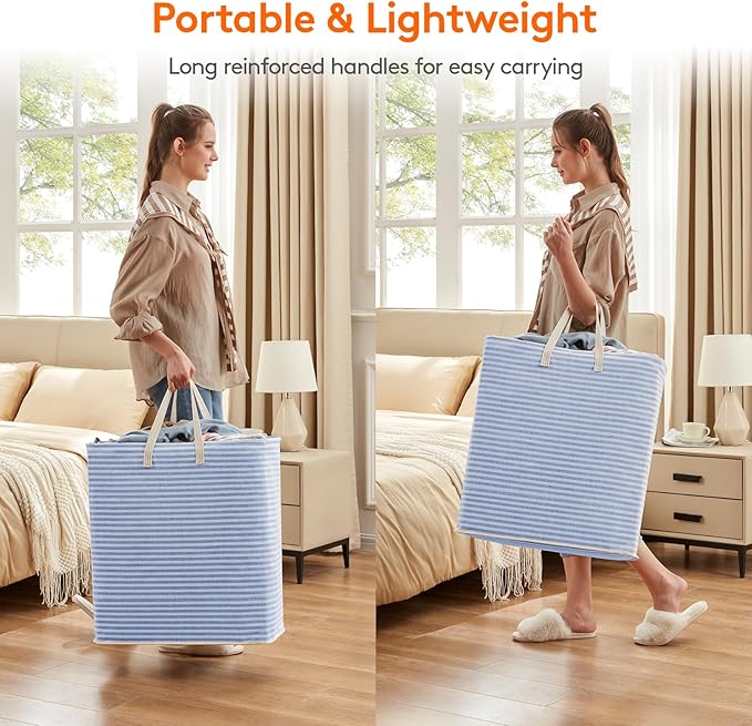 Lifewit 2 Pack Laundry Hamper Large Collapsible Laundry Baskets, Freestanding Waterproof Clothes Hamper with Easy Carry Handles in Laundry Room Bedroom Bathroom College Dorm for Adults, Blue, 2 x 100L