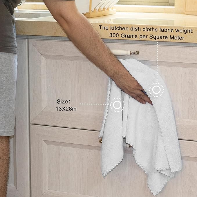 kimteny Kitchen Cloth Dish Towels, 13x28 Inches Premium Dishcloths, Super Absorbent Coral Velvet Microfiber Cleaning Cloths, Fast Drying Rags for Washing Dishes (13x28-12 Pack, White)