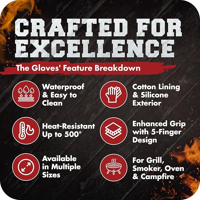 KITCHEN PERFECTION Silicone Smoker Oven Gloves-Extreme Heat Resistant BBQ Gloves-Handle Hot Food Right on Your Grill Fryer & Pit|Waterproof Grilling Cooking Baking Mitts|Superior Value Set +3 Bonuses