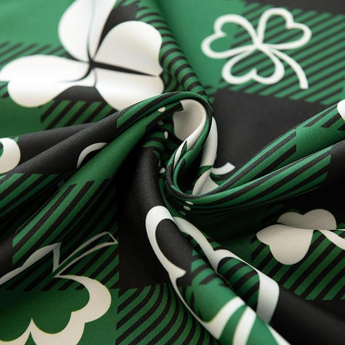 Gingham St Patricks Day Tablecloth Fabric - Oblong 58x120 Water Resistant Irish Plaid Table Cloth for Indoor/Outdoor Use - Lucky Clover Decorations Perfect for Birthday, Picnics, Gardens