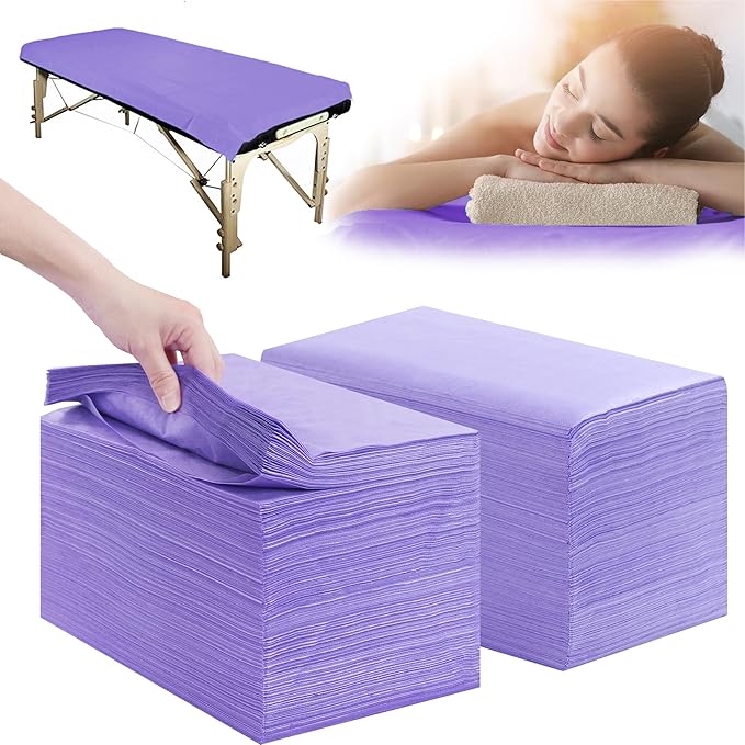 Disposable Bed Sheets 200 Pcs 31" x 71" Massage Table Sheets Non Woven Fabric SPA Bed Cover Breathable for Massage Beauty Tattoos(Purple)