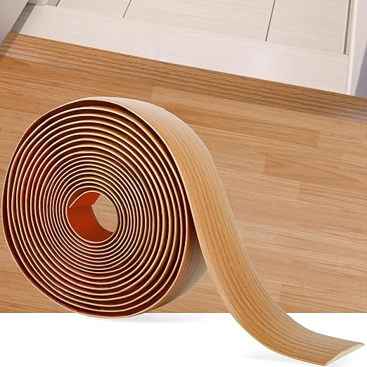 20Ft Floor Transition Strip Self Adhesive Vinyl Cover Floor Strip Flat Divider Transition Strip Wood Grain Design for Laminate Floor Gaps and Doorway Transitions (20Ft x 2 Inch, Light Brown)