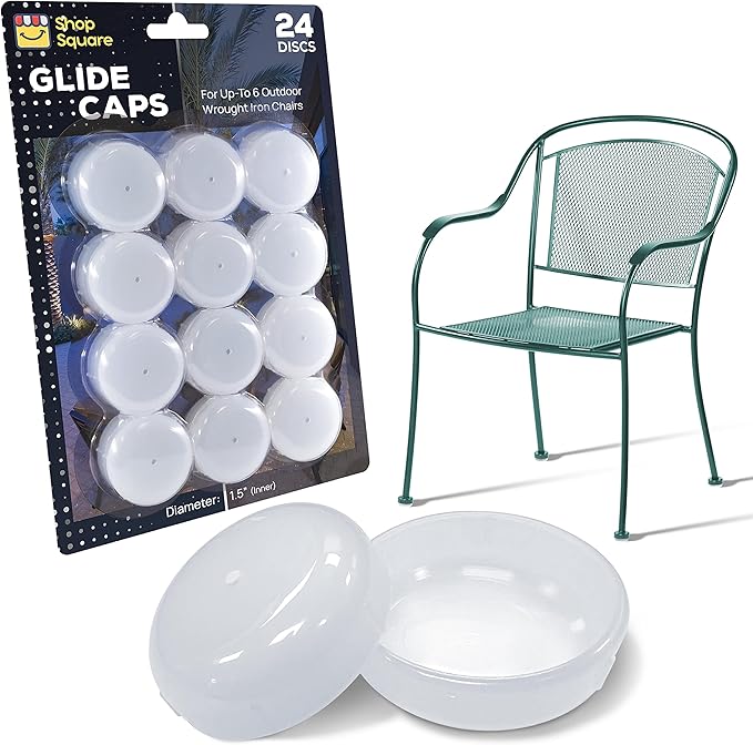 Wrought Iron Patio Furniture Feet Caps (24 Pack, White) - 1.5" Round Plastic Outdoor Chair Leg Caps, Patio Furniture Replacement Feet