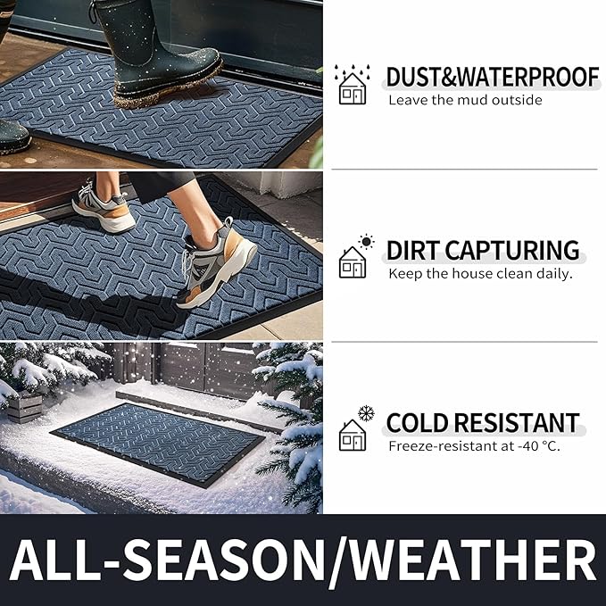 Yimobra Large Door Mat Outside Entrance 36x24, Waterproof Heavy Duty Outdoor Mats for Front Door, Non Slip Rubber Entry Mat for Garage Patio, Easy Clean, Blue