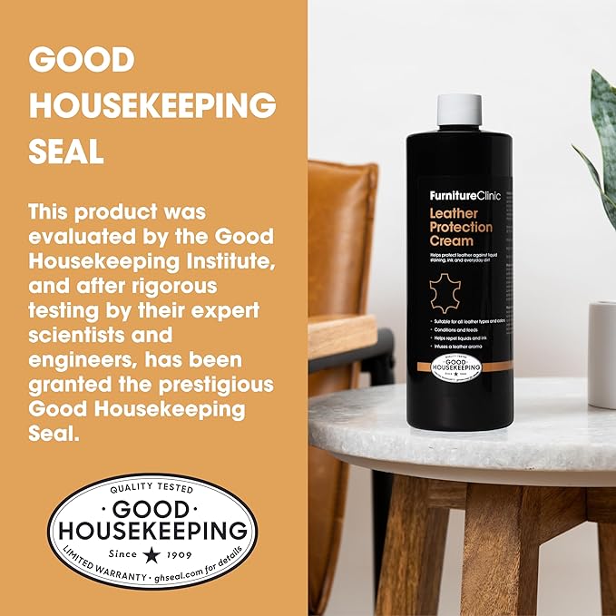 Furniture Clinic Leather Protection Cream | 2-in-1 Leather Conditioner & Waterproofing Protector for Furniture, Shoes, Car Seats & More | Prevent Stains While Nourishing | 17oz/ 500ml