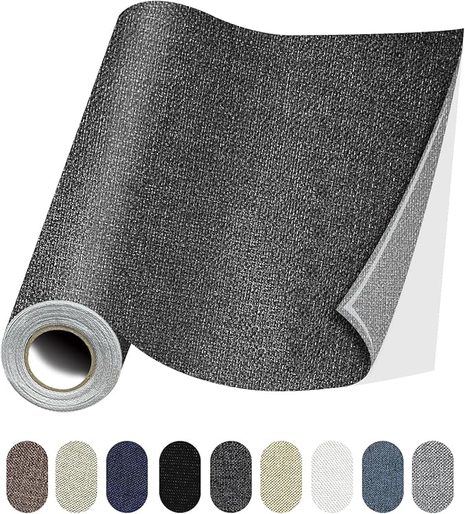 Fabric Repair Patches, 17X158 Inch Linen Repair Tape Self-Adhesive Fabric Patches Durable, DIY Large Linen Tape for Sofa, Couches, Furniture, Chair, Clothing （17X158 Inch, Dark Grey）