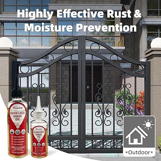Realth Door Hinge Lubricant -Garage Door Lubricant Oil Great for Squeaky Hinges, Locks, Chains, Keyholes & More - Long-Lasting, Non-Toxic, Rust-Resistant with Precision Oiler Needle (30ml)