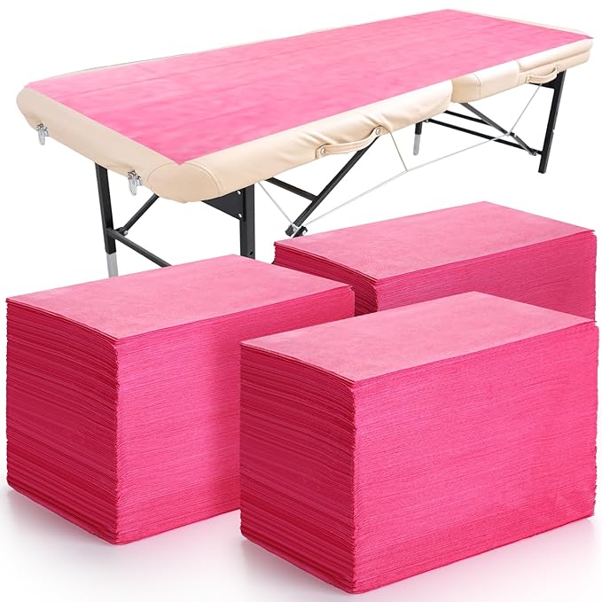 300 Pcs 31" x 71" Massage Table Sheets Waterproof Disposable Bed Sheets Soft Non Woven Fabric Tattoo Breathable Spa Bed Cover for Esthetician Beauty Salon Chair Hotel, Pink