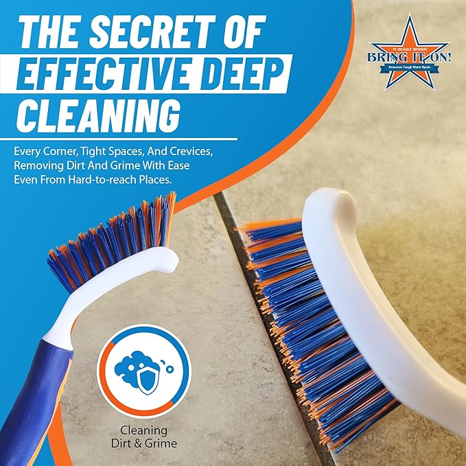 Bring It On Grout Cleaning Brush – Crevice Cleaning Brush with Stiff Nylon Bristles – Heavy-Duty Grout and Tile Cleaner Brush – Scrubbing Brush for Corners, Bathroom, Kitchen, Crevice Gaps