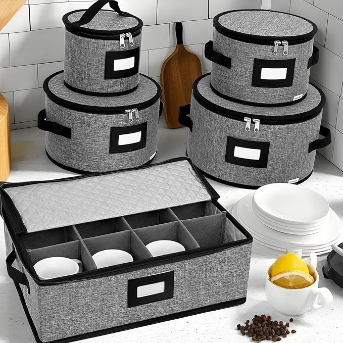 homyfort China Storage Containers, Hard Shell for Plates, Moving Boxes for Dishes, Cups, Mugs, Tableware Moving Supplies for Kitchen Organization- 5-Piece Set (5-piece set)