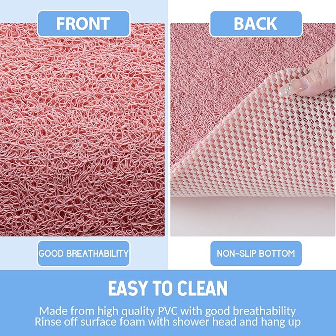 Non-Slip Bathtub Mat, Anti Slip Shower Mat, Fast Drying Bathtub Mats, Foot Scrubber Mat, Anti Slip Mat for Tub, Floor, Bathroom, Kitchen, Home, Hotel (Pink 40"×16")