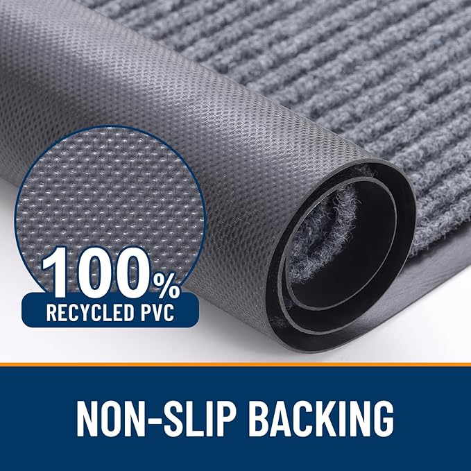 OLANLY Front Door Mat Indoor Outdoor Entrance, Waterproof Heavy Duty Doormat, Fade Resistant, Low Profile, Easy Clean Patio Porch Welcome Floor Mats for Entry, 59x20, Light Gray