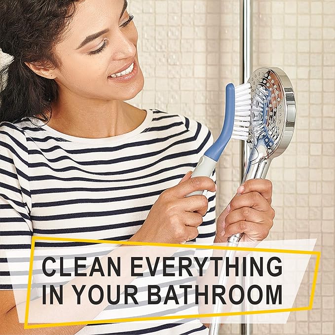 Scrub Brush Set of 3pcs - Cleaning Shower Scrubber with Ergonomic Handle and Durable Bristles - Grout Cleaner Brush - Scrub Brushes for Cleaning Bathroom/Shower/Tile/Kitchen/Floor/Bathtub/Carpet, Blue