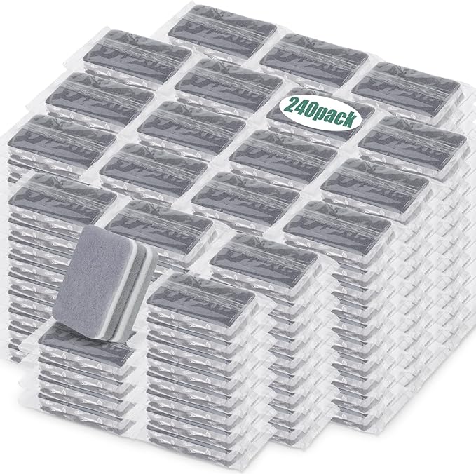 Tanlade 240 Pcs Individually Wrapped Sponge Dishwashing Sponge Bulk Non Scratch Scrub Sponges Kitchen Scouring Pad for Household Cleaning Rental Dishes Hotel Apartment Car (Gray,White)