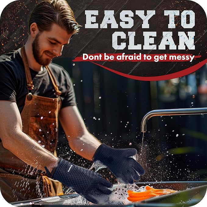 KITCHEN PERFECTION S Silicone Smoker Oven Gloves -Extreme Heat Resistant BBQ Gloves -Handle Hot Food Right on Your Grill Fryer Pit|Waterproof Oven Mitts |Superior Value Set+3 Bonuses