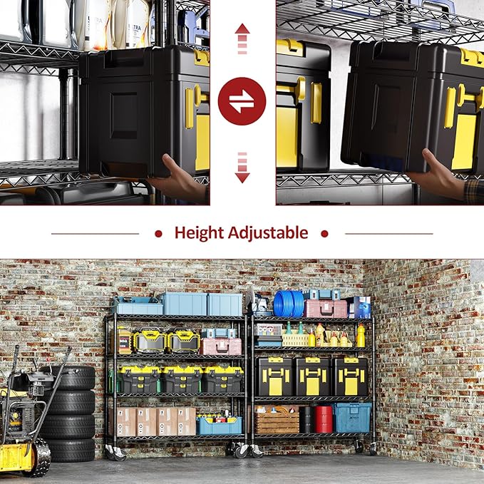 IZEUK 4-Tier Adjustable Heavy Duty Metal Storage Shelving Unit, Wide Utility Rack Organizer for Garage, Kitchen, Office, Basement, Warehouse (Black, 15.7" D x 33.5" W x 70.5" H)
