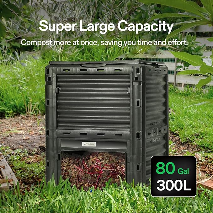 VIVOSUN Compost Bin 80Gallon (300L), Outdoor Composter W/Large Capacity & Easy Assembling, Compost Barrel for Fast Creation of Fertile Soil