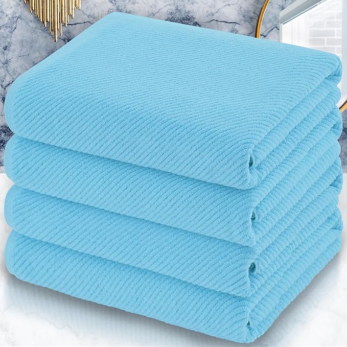VOOVA & MOVAS Bath Towel Set, 4PC Large 30" x 56" - 100% Cotton | Quick Dry | Thick | Light Weight | Soft | Absorbency, Bath Towels Set for Bathroom, Bathroom Essentials, Ocean Blue