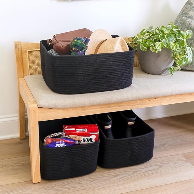 NaturalCozy Storage Baskets 16.8”x13”x7.6” Cotton Rope Woven Baskets for Organizing 3-Pack | Toy Storage Bins | Basket for Shelves, Laundry, Blanket, Clothes, Closet, Kitchen, Bathroom, Gifts