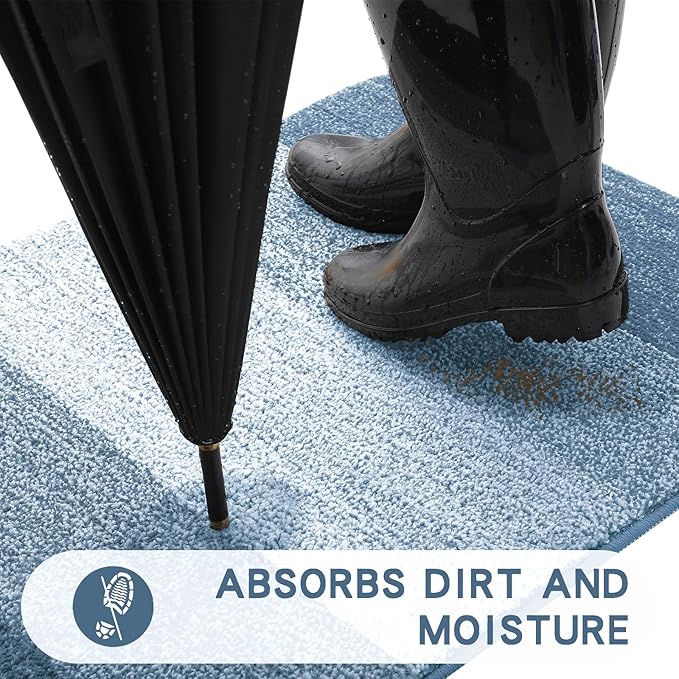 Kitinjoy Indoor Outdoor Door Mat, 71x47 Non-Slip Absorbent Dirt Trapper, Low-Profile Washable Inside Entrance Front Floor Mat, Sturdy Soft Entry Doormats for Entryway, Light Blue
