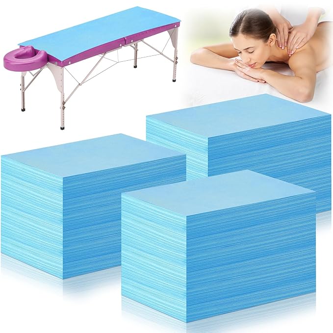 Tegeme 150 Pieces Disposable Massage Table Sheets 31" x 70" Waterproof Bed Sheets Non Woven Bed Cover for Massage Table Beauty Salons Tatto Spa Hotels(Blue)