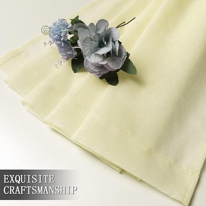 Tollpiz Sheer Curtain Linen Textured Bedroom Curtains Sheer Light Filtering Rod Pocket Voile Curtain for Living Room, 54 x 95 inches Long, Transparent Yellow, Set of 2 Panels
