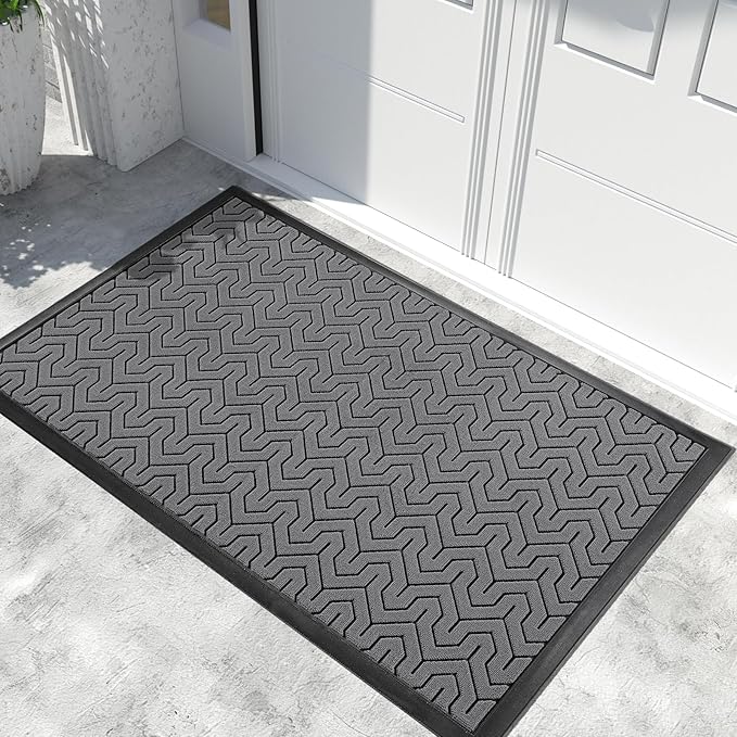 Yimobra Extra Large Door Mat Outside Entrance 60x32, Waterproof Heavy Duty Outdoor Mats for Front Door, Non Slip Rubber Entry Mat for Garage Patio, Easy Clean, Grey