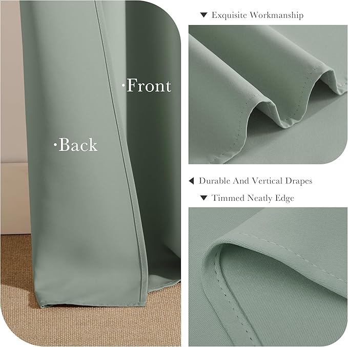 PONY DANCE Sage Green Curtains 94 Inches Long for Big Window, Extra Long Light Green Curtains for High Ceiling Living Room, Thermal Insulated Solid Drapes for Bedroom, 2 Panels