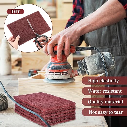 50 Pcs 7447 Fine General Purpose Scuff Pads 6 X 9 Inch Abrasive Hand Sanding Non-Woven Aluminum Oxide Abrasive Pads Set for Surface Preparation Scuffing Scouring Blending Cleaning(Red)