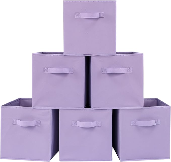 Stero Fabric Storage Bins 6 Pack Fun Colored Durable Storage Cubes with Handles Foldable Cube Baskets for Home, Kids Room, Closet and Toys Organization Purple