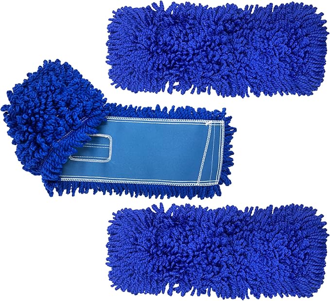 KLEEN HANDLER 3 Pack of 36 Inch Microfiber Dust Mop, Large Washable Commercial Mop Head Replacement, Sweeper, Janitorial Supplies, Blue