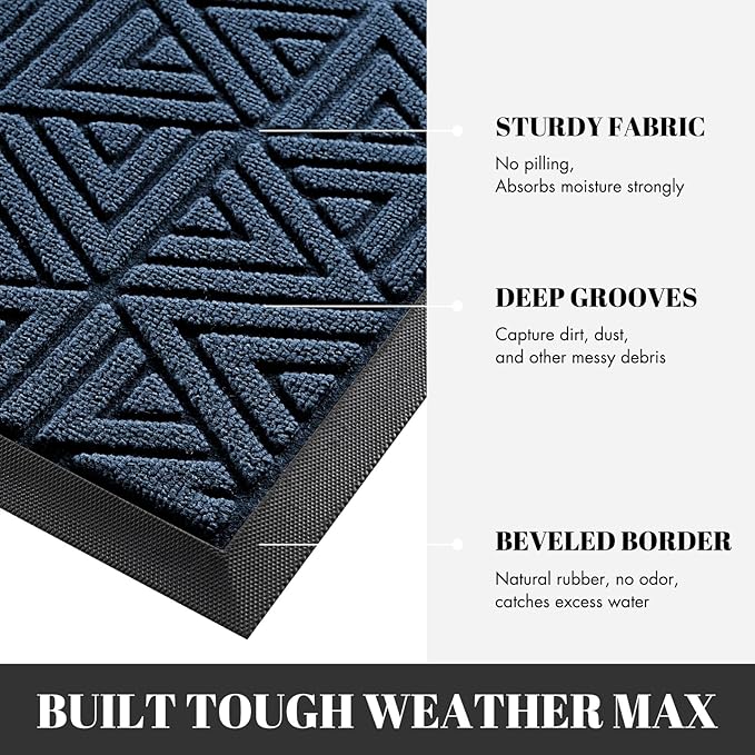 Yimobra Outdoor Mats for Front Door 29.5x17, All-Weather Waterproof Non-Slip Outdoor Door Mat Outside Eentrance, Garage/Patio Entryway Indoor Doormat, Easy Clean, Blue
