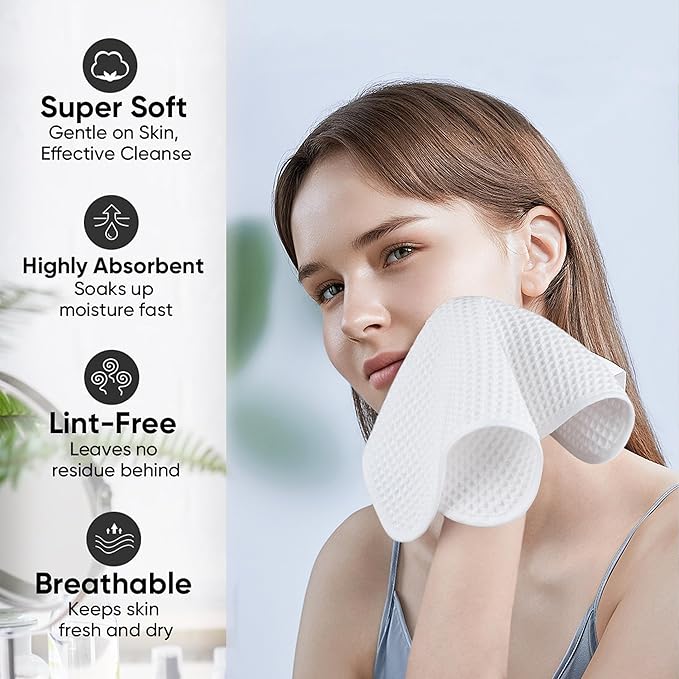 Microfiber Waffle Face Towels, 2 Pieces, Soft, Absorbent, Fast Drying, Lint Free (White)