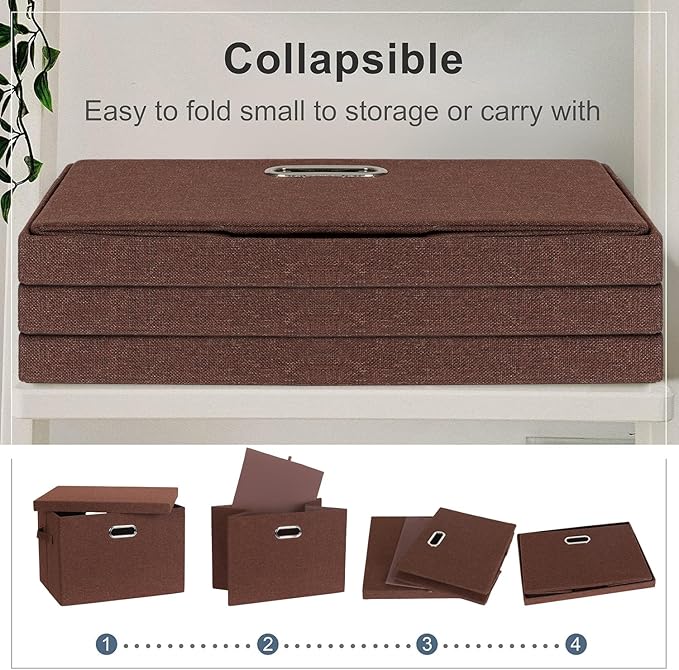 Large 17" 36 Quart Collapsible Stackable Storage Bins with Lids, 3 Packs Dark red Foldable Fabric Closet Storage Boxes with Lids, Heavy-duty Linen Cube Baskets(17x12x11)