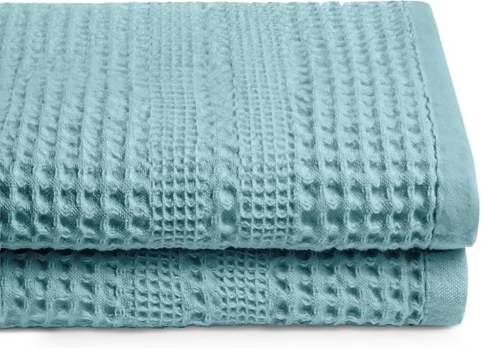 GILDEN TREE Waffle Towels for Bathroom, 100% Cotton Quick Dry Towel, Waffle Bath Towels Large, Absorbent Lightweight Travel Towel, Bath Towels Set of 2, Classic Style (Seafoam)