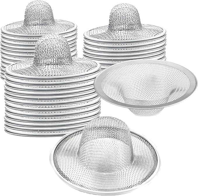 50 pcs Heavy Duty Stainless Steel Slop Basket Filter Trap, 2.75" Top / 1" Mesh Metal Sink Strainer,Perfect for Kitchen Sink/Bathroom Bathtub Wash Basin Floor Drain Balcony Drain Hole