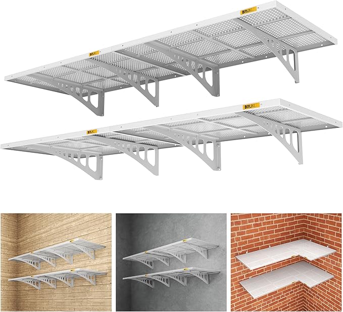 4Pack 2x3ft Adjustable Metal Garage Wall Shelving Heavy Duty Garage Storage Shelf Wall Mounted White