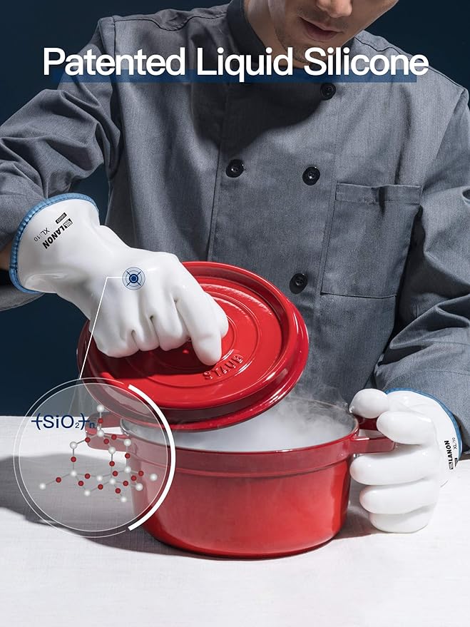 LANON Protection Wahoo Liquid Silicone Smoker Oven Gloves, Food-Contact Grade, Heat Resistant Gloves for Cooking, Grilling, Baking, White, L/9
