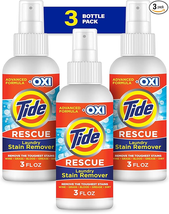 Tide Laundry Stain Remover Spray with Oxi, Travel Stain Remover for Clothes, Carpet, Upholstery, Pet Bedding, Stain Treater Spray for Tough Stains from Wine, Coffee, Grease, 3 Oz (Pack of 3)