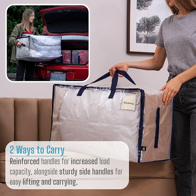 VENO 4 Pack Moving and Storage Bags, Heavy Duty, Alternative to Moving Boxes, Large Packing Totes Supplies for College Dorm Room with Zipper for Clothes, Wide Open Design (Clear, 4 Pack)