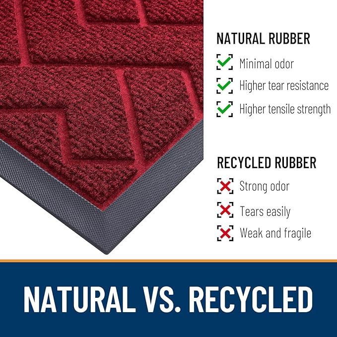 OLANLY Front Door Mat Indoor Outdoor Entrance, Waterproof All-Season, All-Weather Doormat, Sturdy Natural Rubber, Low Profile, Easy Clean Patio Porch Entryway Mat, Herringbone Brick (Wine Red, 47x23)