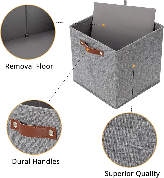 DULLEMELO Fabric Storage Cubes,12 inch Cube Stroage Bins for Empty Gift Basket,Toys Nursery Clothes Storage Linen Closet Organizers and Storage Baskets Shelves Bins(Grey-4 Pack)