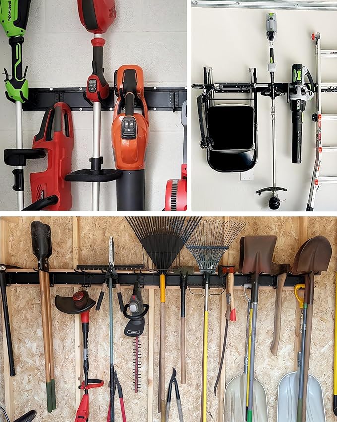 48-Inch Garage Storage Tool Organizer with 8 Hooks - Heavy Duty Metal Rack for Garage Organization, Garden Tool Organizer - Wall Mounted Tool Hanger for Shovels, Ladders, Lawn Tools