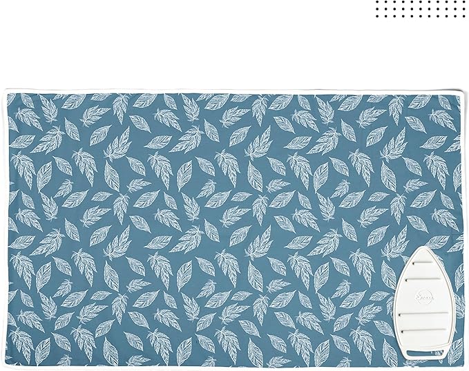 Encasa XO Ironing Mat/Pad (Large 48"x28") with 3mm Padding & Silicone Iron Rest for Steam Pressing on Tabletop or Bed - Heat Resistant, Portable, Quilting & Travel Blanket - Big Leaves Blue