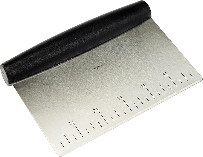 Amazon Basics Multi-Purpose Stainless Steel Scraper/Chopper with Contoured Grip, 6", Black, Silver