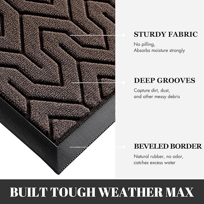 Yimobra Extra Large Door Mat Outside Entrance 60x32, Waterproof Heavy Duty Outdoor Mats for Front Door, Non Slip Rubber Entry Mat for Garage Patio, Easy Clean, Brown