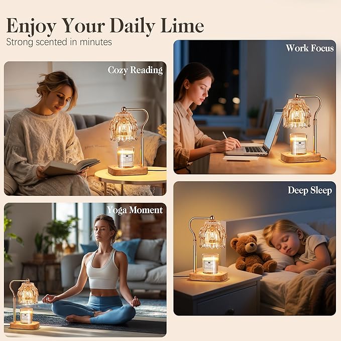 Candle Warmer Lamp with Timer Dimmer, Modern Wax Warmer for Scented Wax Jar Candle Warmer with 2 Bulbs, Adjustable Height Glass Lamp for Gifts for Women, House Warming Gifts, Home Decor, Gold Amber