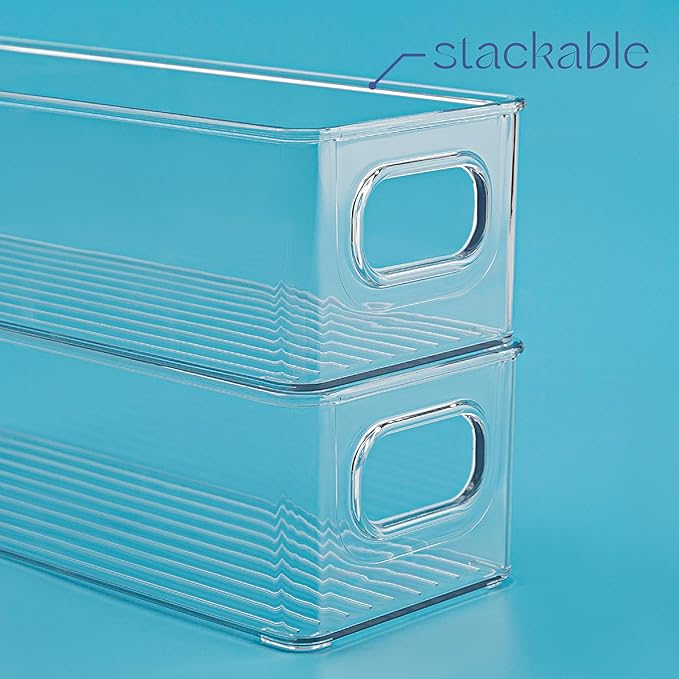 Plastic Food Storage 8 Pack Clear Container Bin with Handles for Organizing Kitchen, Pantry, Fridge, Freezer, Pantry,Bathroom. 10"x4"3"